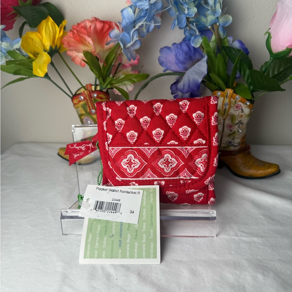 NWT Vera Bradley Nantucket Red Pocket Wallet • Retired Hard to Find • Card Case